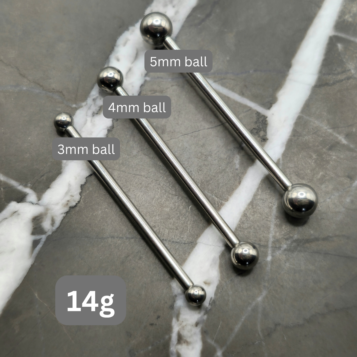 18g, 16g or 14g Industrial Barbell
