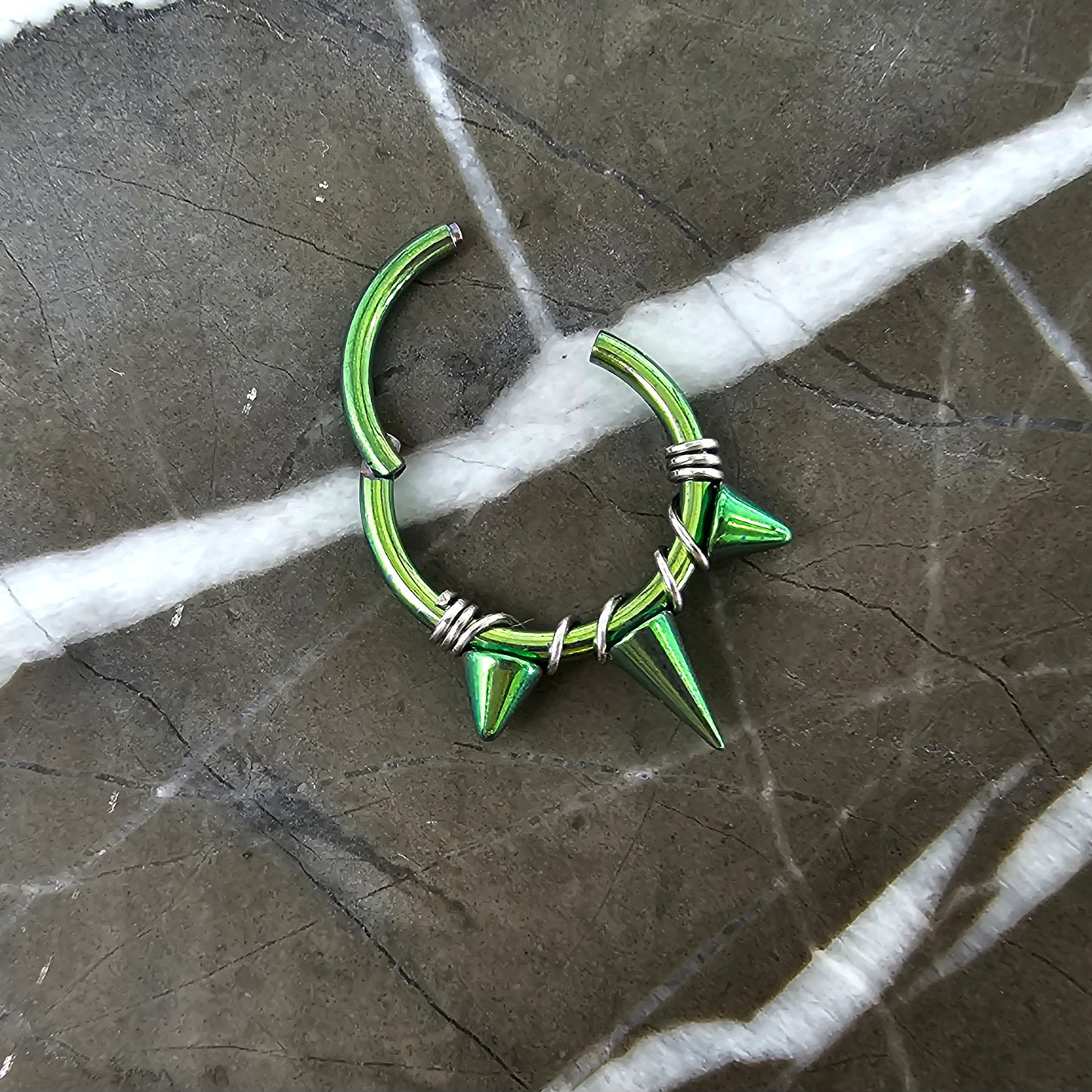 Green Titanium Triple Spike + Banded Jewelry Clicker