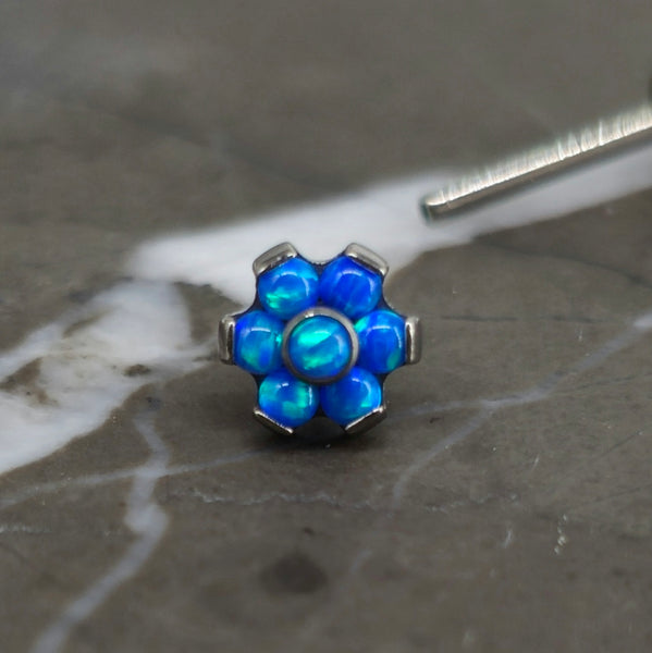 Blue Opal Flower Threadless Labret