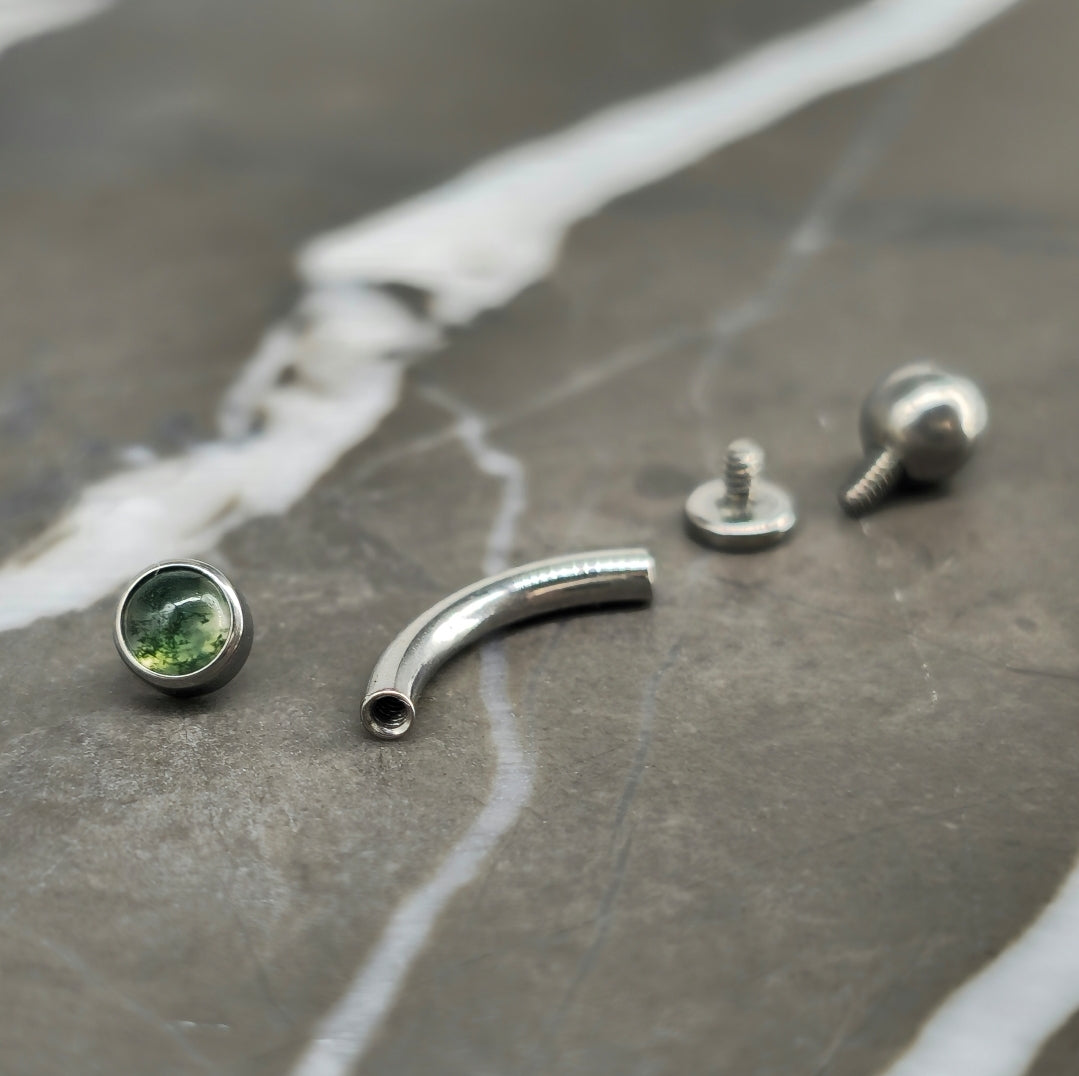 Moss Agate Stone Titanium Curved Barbell