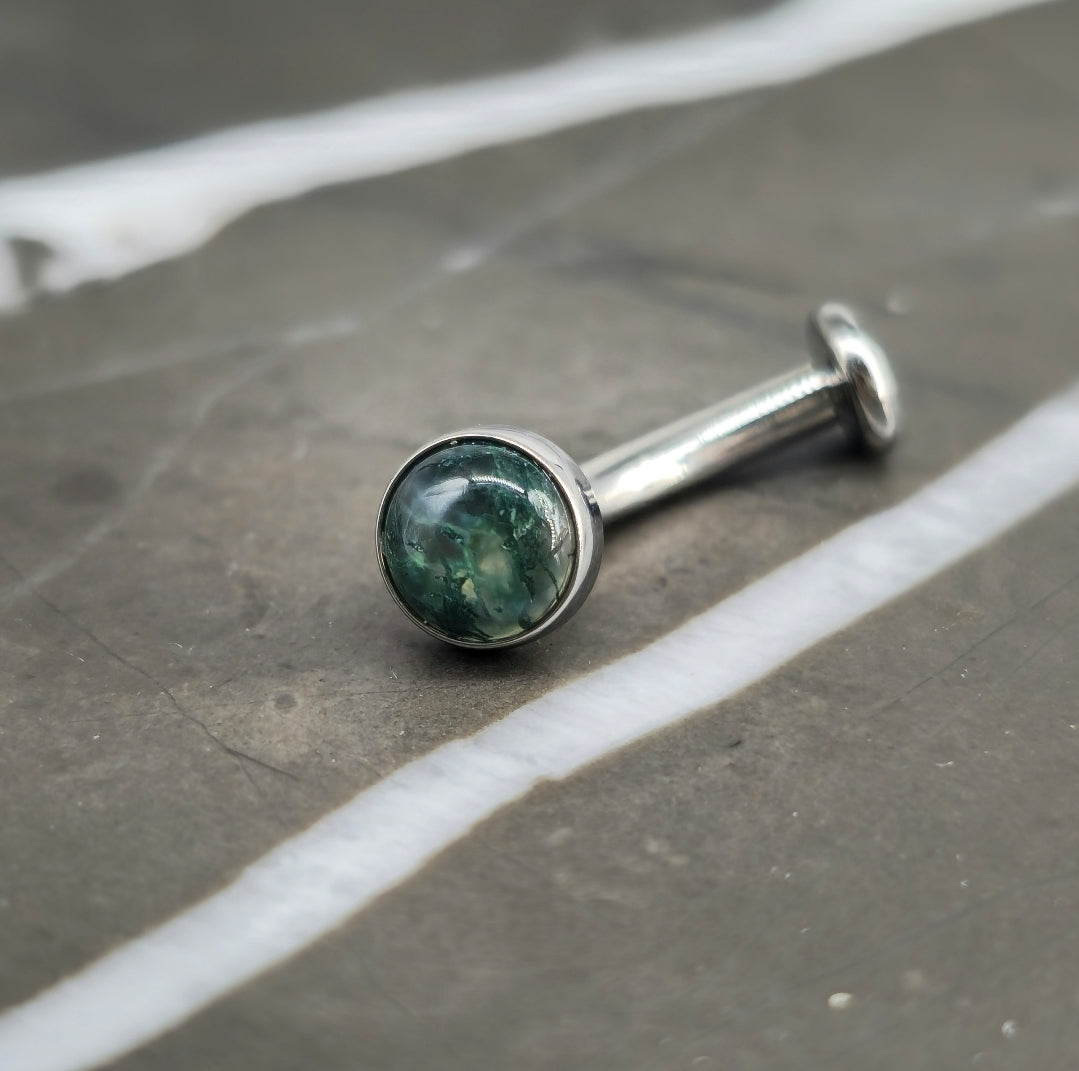 Natural Moss Agate Stone Floating Belly Button Navel Ring Titanium Curved Barbell