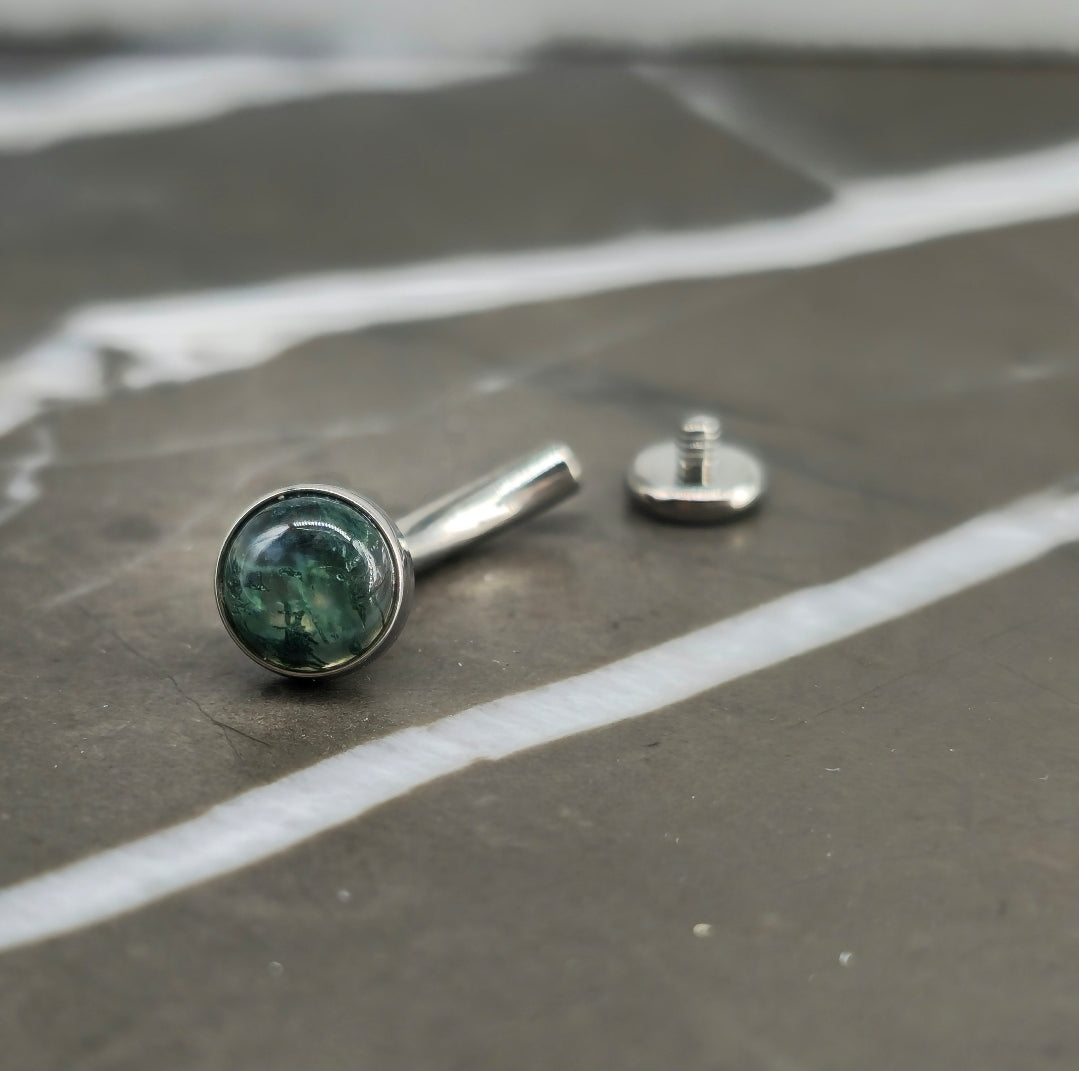Natural Moss Agate Stone Floating Belly Button Navel Ring Titanium Curved Barbell
