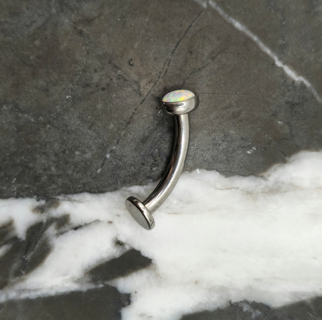 White Opal Floating Belly Button Navel Ring