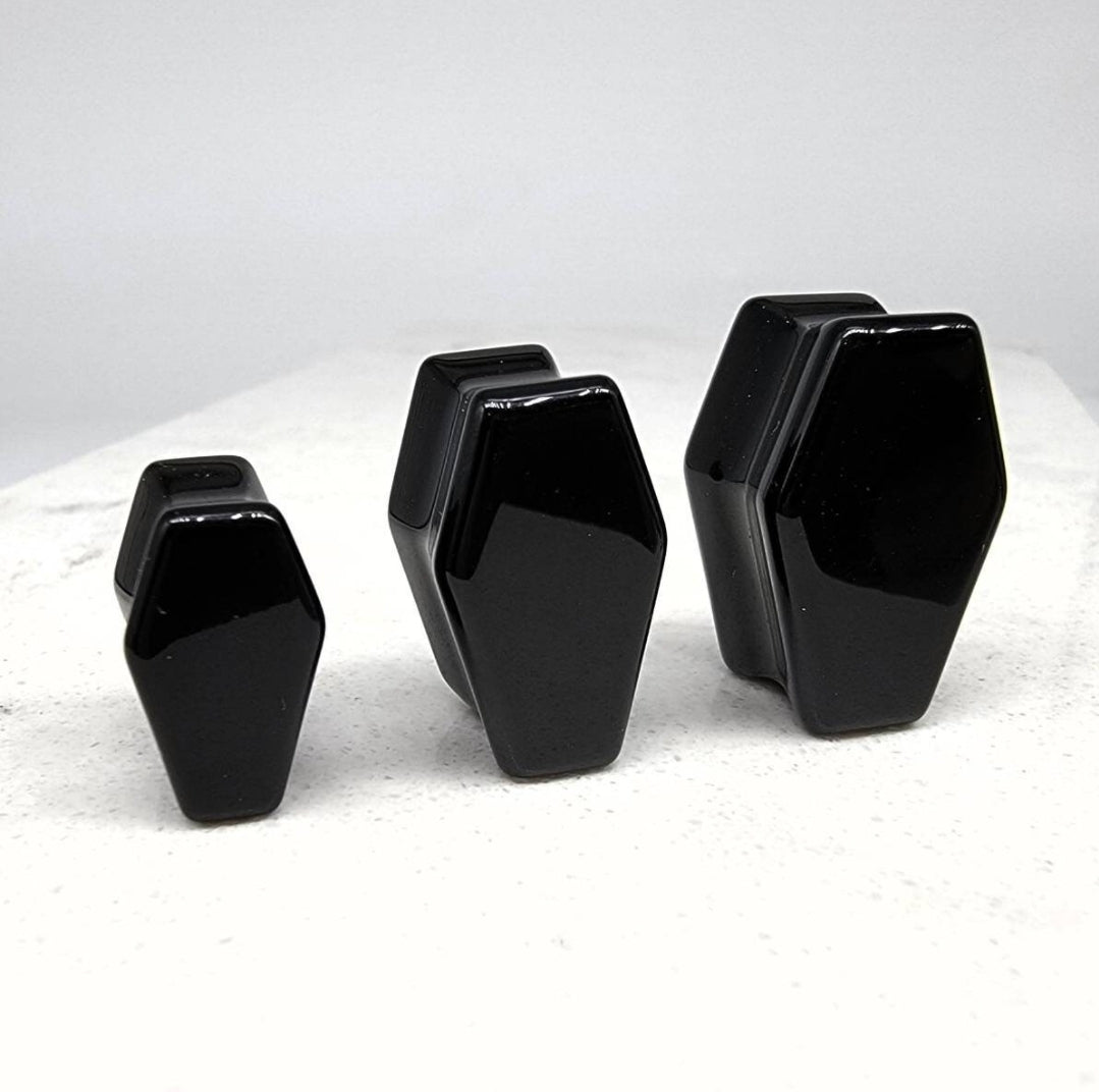 Black Obsidian Coffin Double Flare Stone Plugs