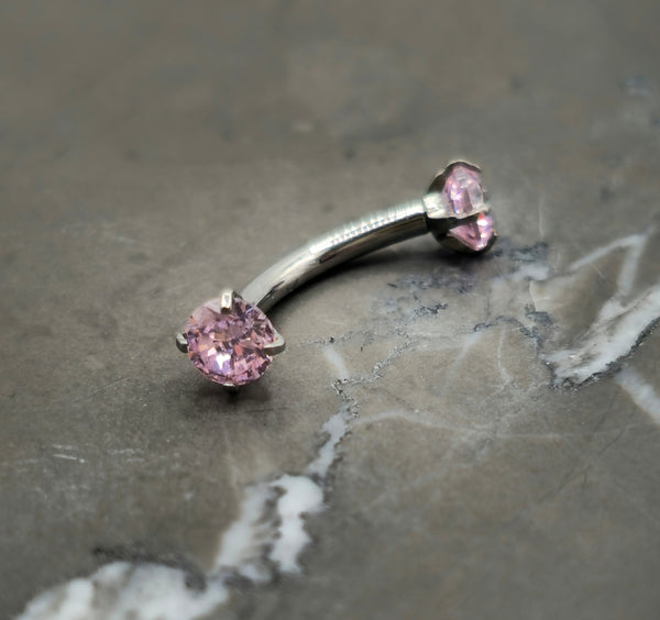 Pink Cubic Zirconia Internally Threaded Curved Barbell