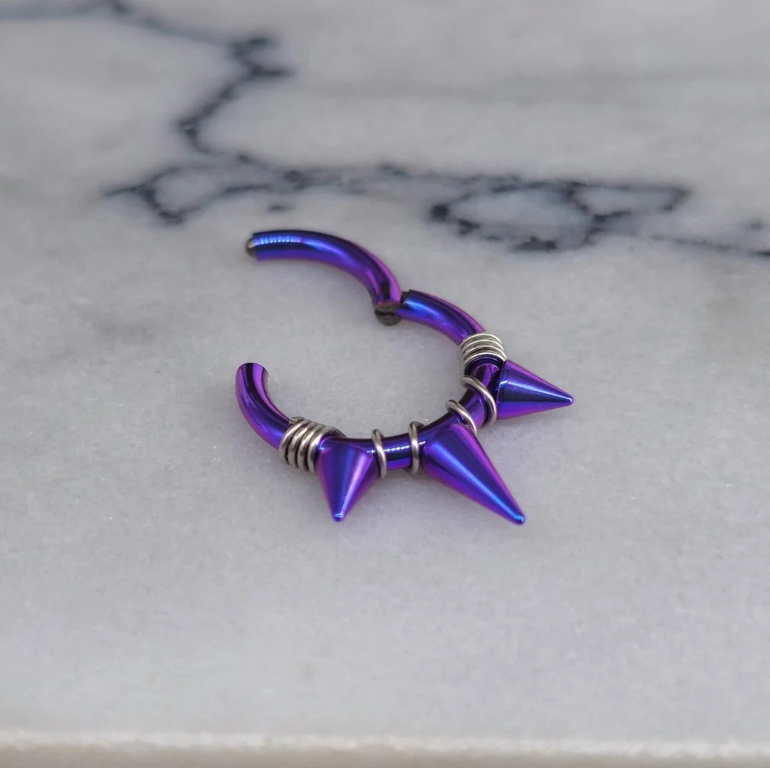 Galaxy Blurple Triple Spike Hinged Clicker Septum Ring