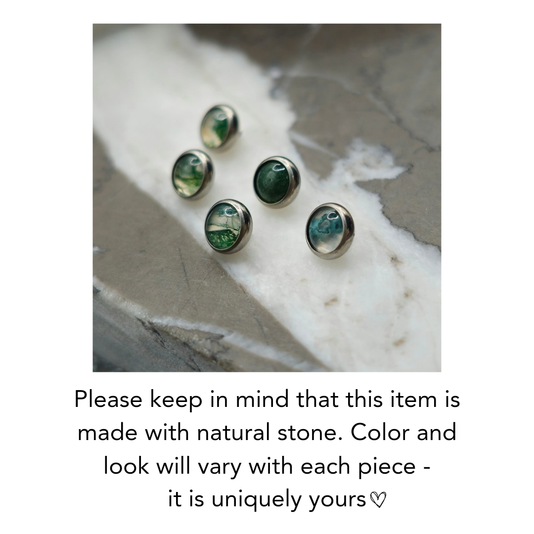 Moss Agate Stone Titanium Curved Barbell with Ball