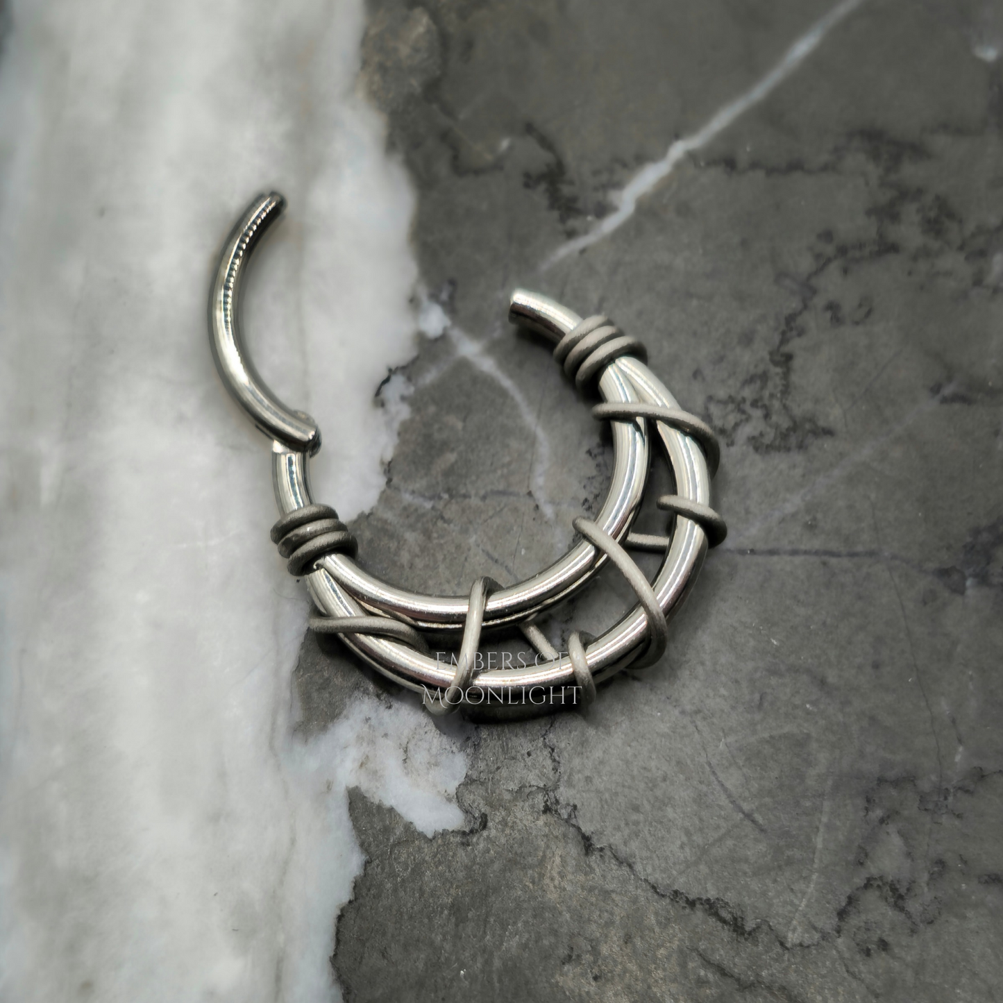 Tangled Silver + Grey Double Hoop Septum Ring