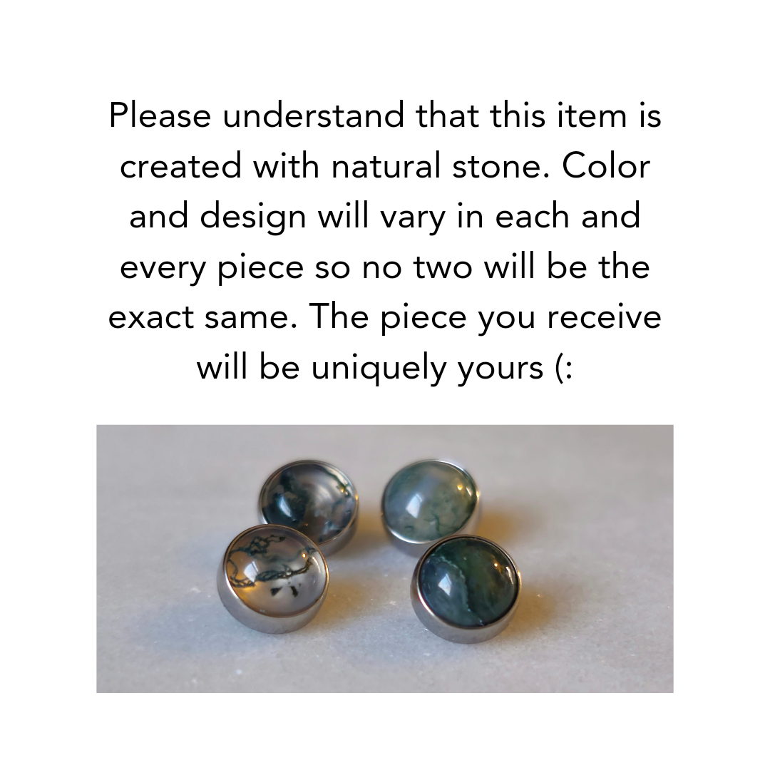 Natural Moss Agate Stone Floating Belly Button Navel Ring Titanium Curved Barbell