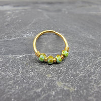Gold + Picasso Green Beaded Hoop