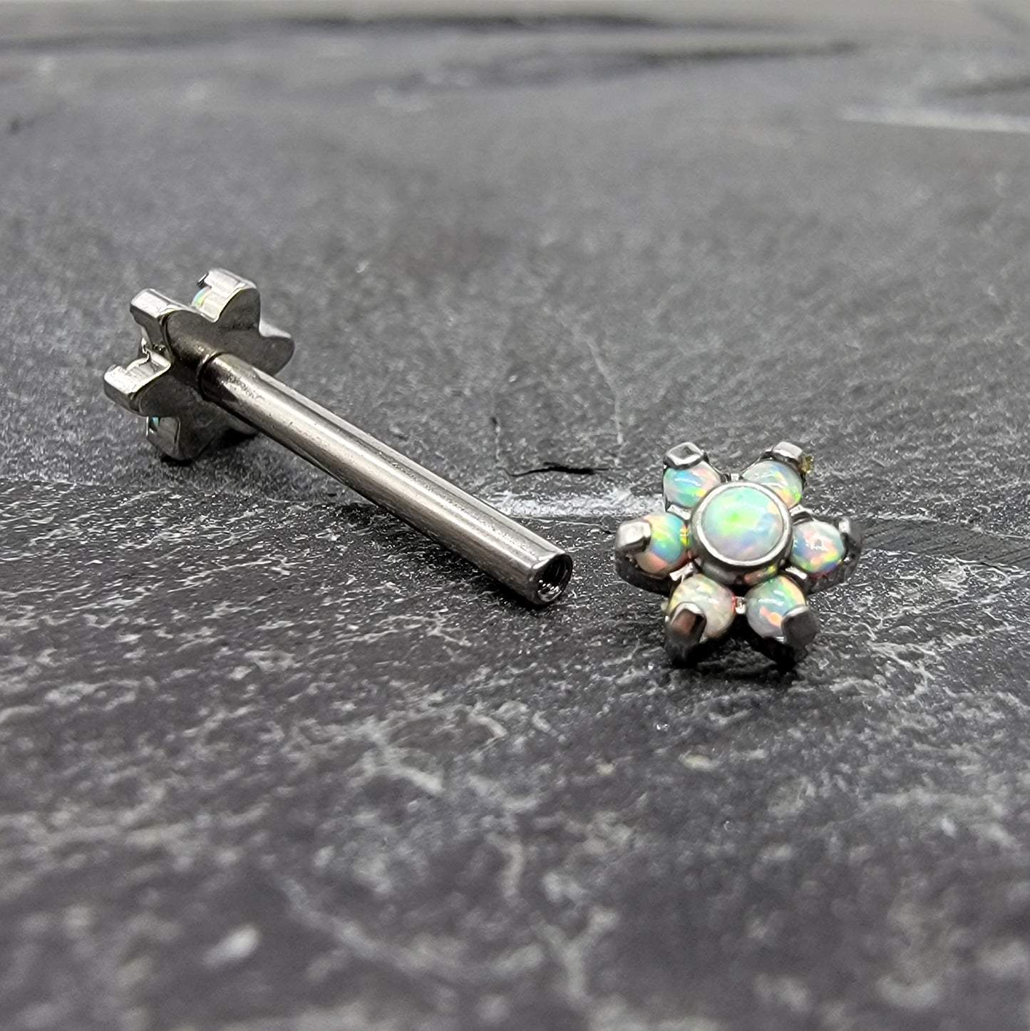 14g White Opal Flower Straight Barbell