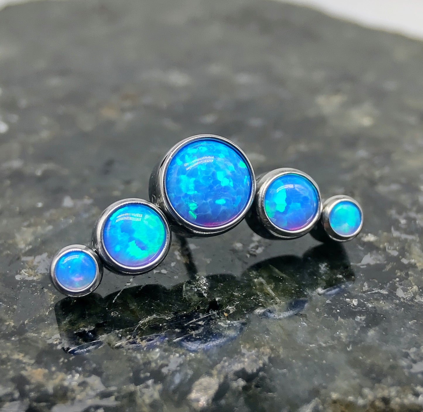 Blue Opal Cluster Threadless Labret