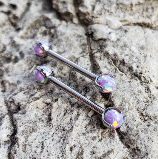 14g Titanium Purple Claw Set Opal Barbells