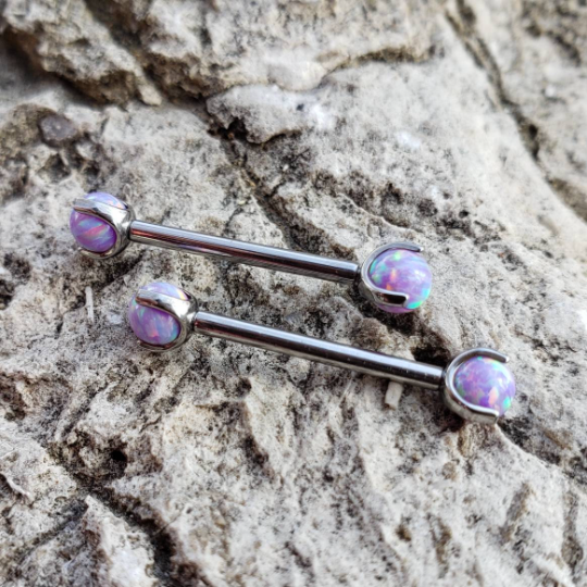 14g Titanium Purple Claw Set Opal Barbells