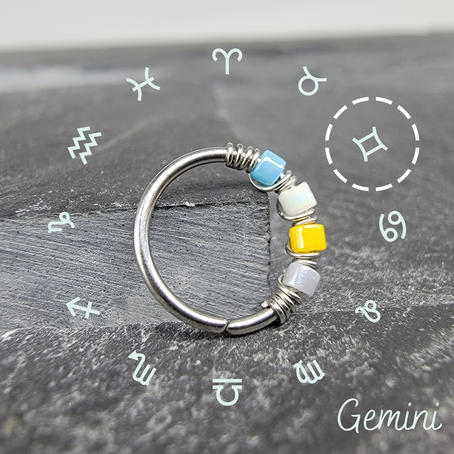 Gemini Zodiac Sign Bead Hoop