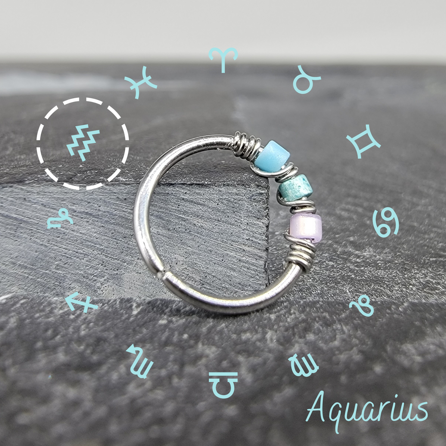 Aquarius Zodiac Sign Bead Hoop