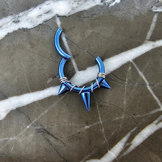 Blue Titanium Triple Spike + Banded Jewelry Clicker