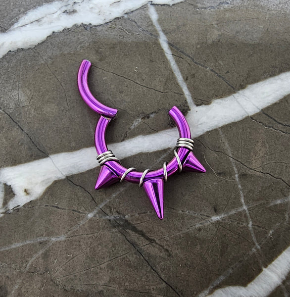 VIOLET Titanium Triple Spike + Banded Jewelry Clicker