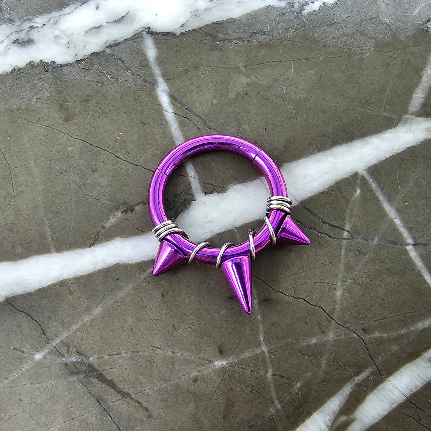 Purple Anodized Titanium Triple Spike + Banded Jewelry Clicker