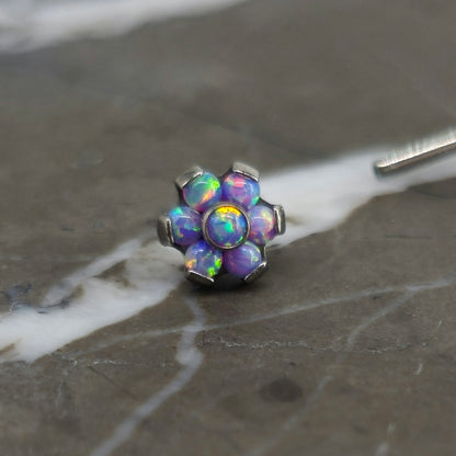 Purple Opal Flower Threadless Labret