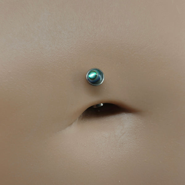 Floating Belly Button Ring Curved Barbell with Abalone Shell