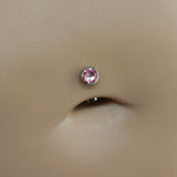 Floating Belly Button Ring Curved Barbell with Pink Swarovski
