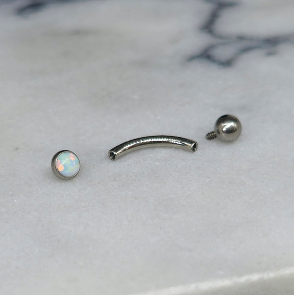 White Opal Titanium Curved Barbell