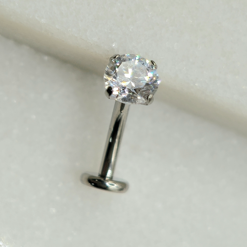 Floating Belly Button Curved Barbell with Cubic Zirconia