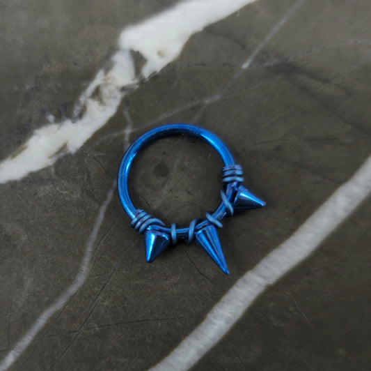 Blue Titanium Triple Spike + Banded Jewelry Clicker