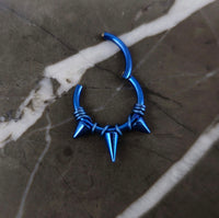 Blue Titanium Triple Spike + Banded Jewelry Clicker