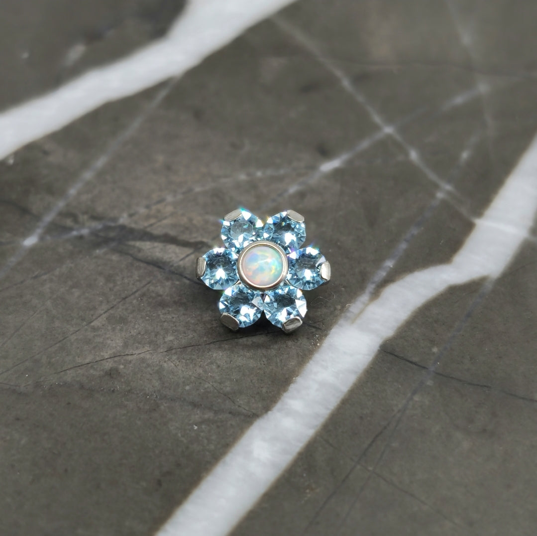 Aqua + Opal Zirconia Flower Dermal Top