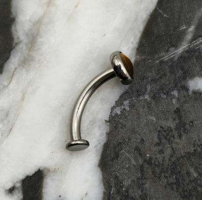 Tiger Eye Stone Titanium Curved Barbell