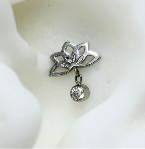 Lotus with Zirconia Gem Charm Threadless Labret