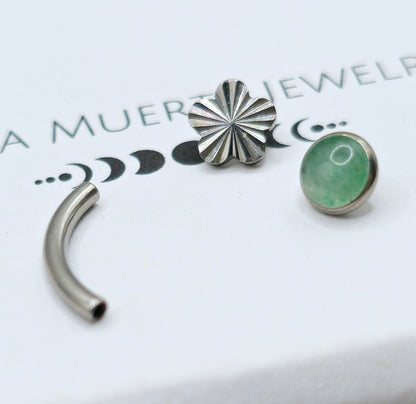 Green Jade + Groovy Flower Internally Threaded Curved Barbell