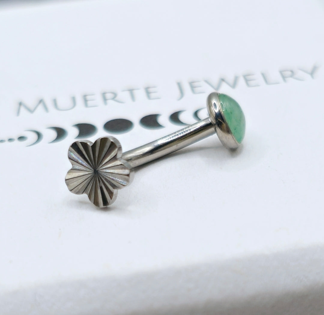 Green Jade + Groovy Flower Internally Threaded Curved Barbell