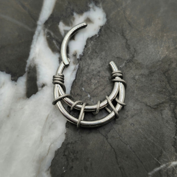 Tangled Silver + Grey Double Hoop Septum Ring