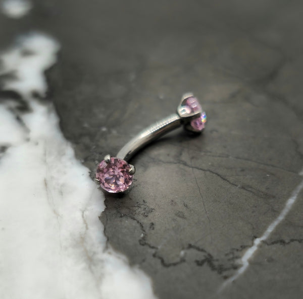 Pink Cubic Zirconia Internally Threaded Curved Barbell