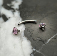 Pink Cubic Zirconia Internally Threaded Curved Barbell