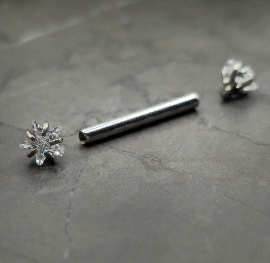 Crystal Star Titanium Internally Threaded Straight Barbell