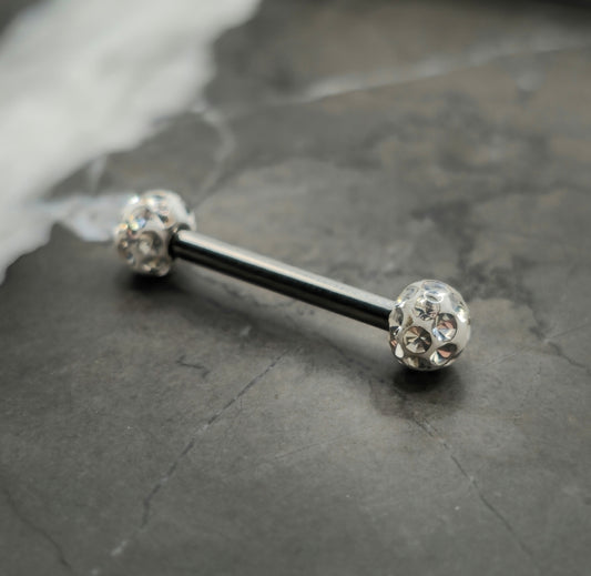 White Sparkle Titanium Internally Threaded Straight Barbell