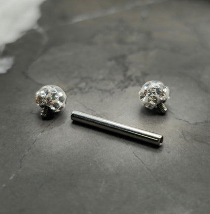 White Sparkle Titanium Internally Threaded Straight Barbell