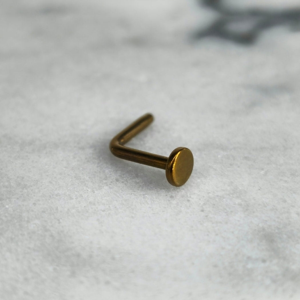 Bronze Anodized Titanium Minimalist Flat Disc Nose Stud