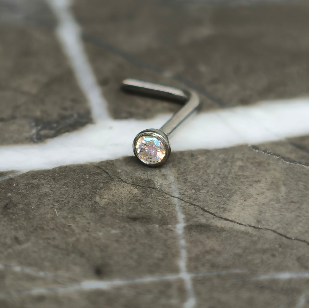 Aurora Borealis Tiny 2mm Cubic Zirconia Nose Stud in 20g