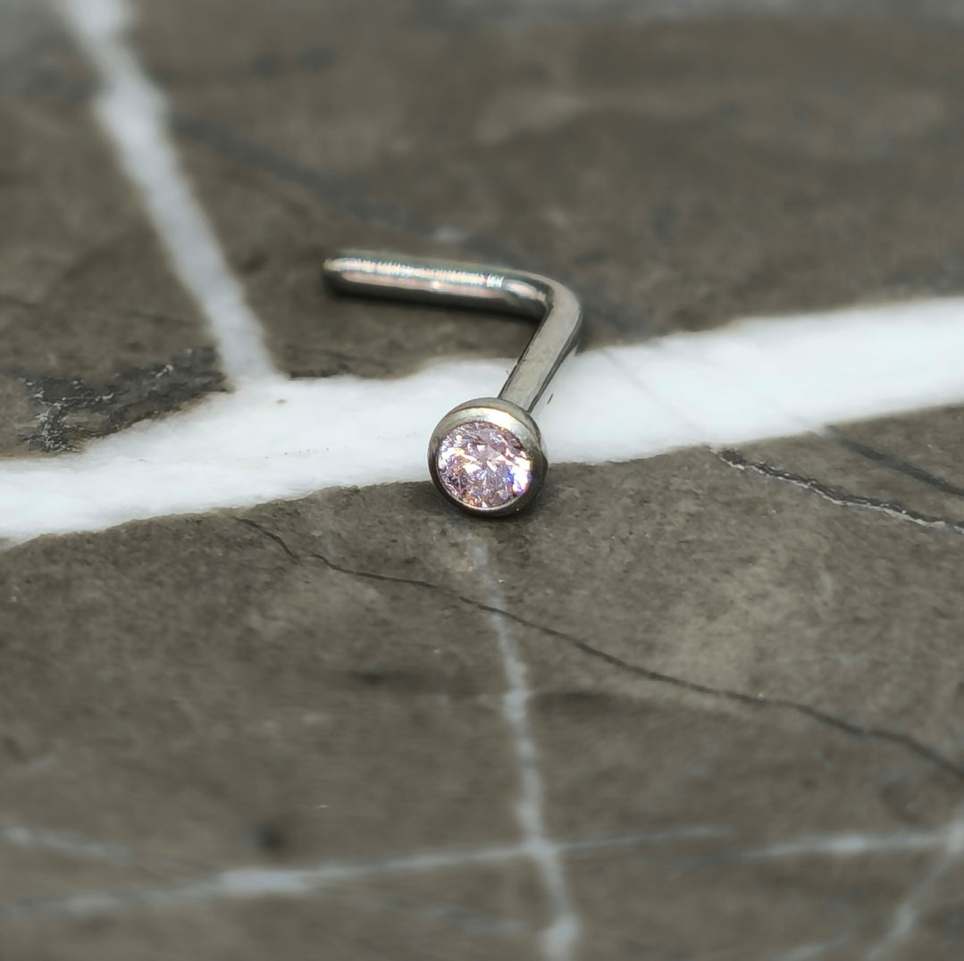 Light Pink Tiny 2mm Cubic Zirconia Nose Stud in 20g