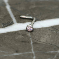 Light Pink Tiny 2mm Cubic Zirconia Nose Stud in 20g