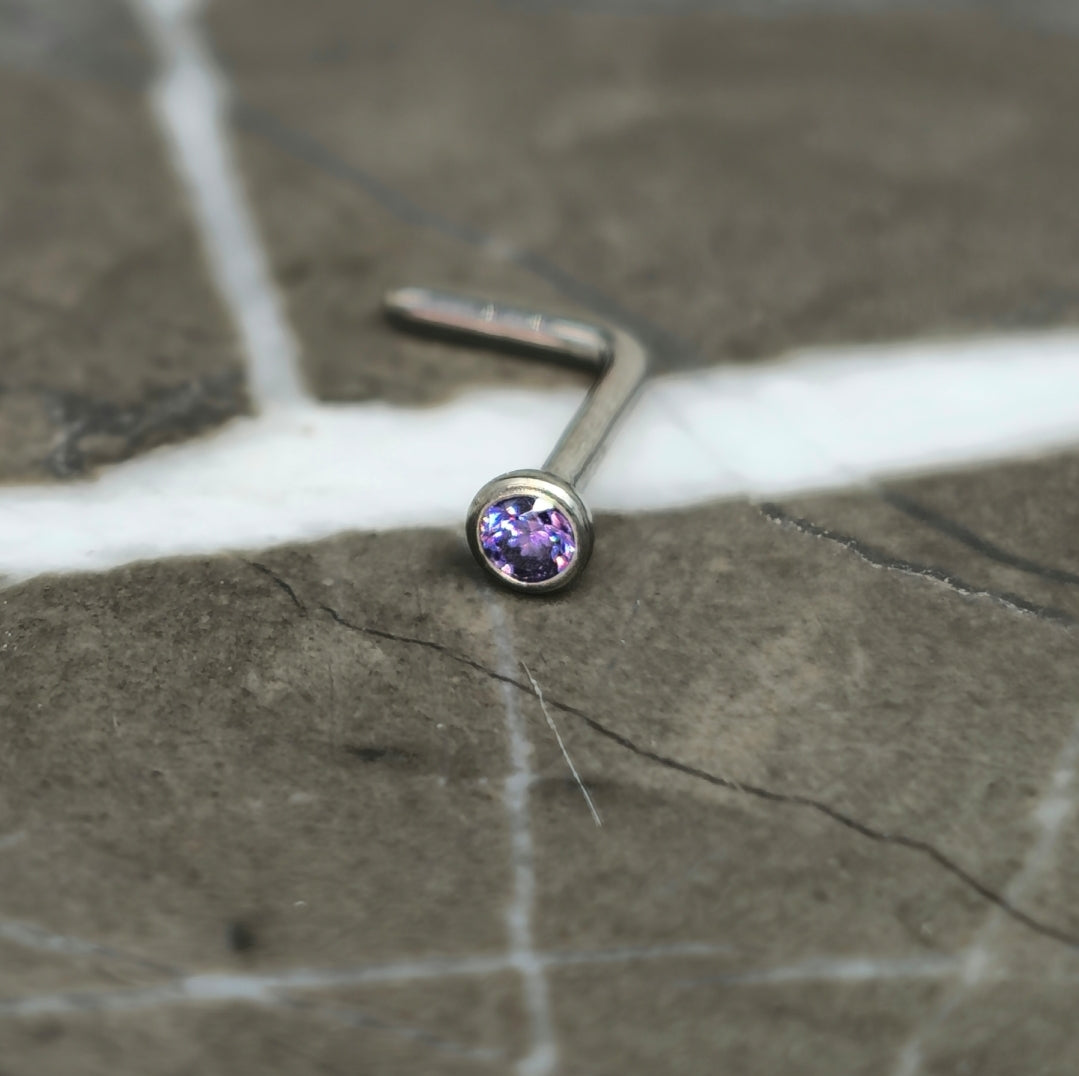 Purple Tiny 2mm Cubic Zirconia Nose Stud in 20g