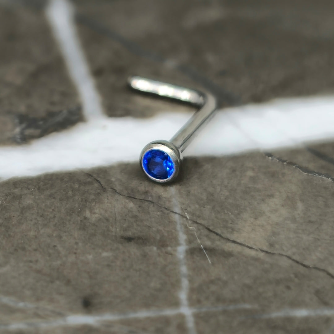 Dark Blue Tiny 2mm Cubic Zirconia Nose Stud in 20g