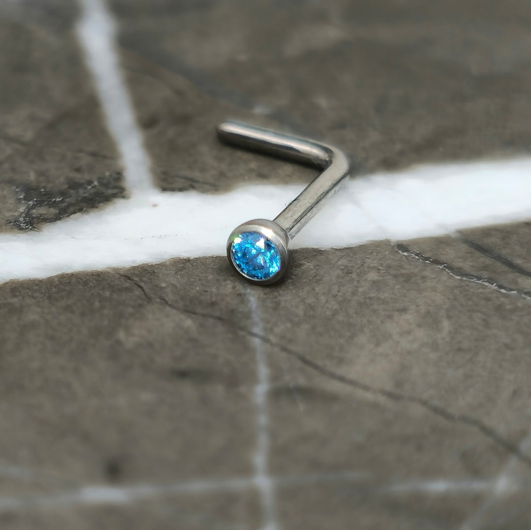 Aqua Blue Tiny 2mm Cubic Zirconia Nose Stud in 20g