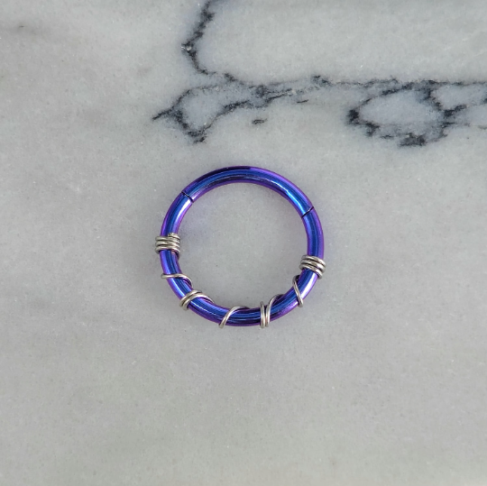 Silver Banded Blue-Purple (Blurple) Anodized Titanium Hinged Segment Clicker