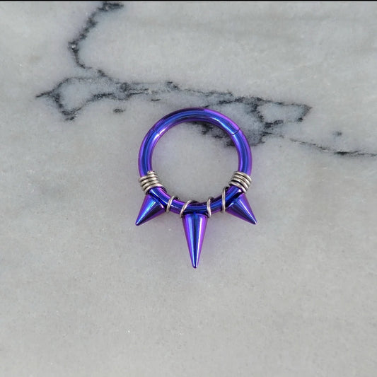 Galaxy Blurple Triple Spike Hinged Clicker Septum Ring